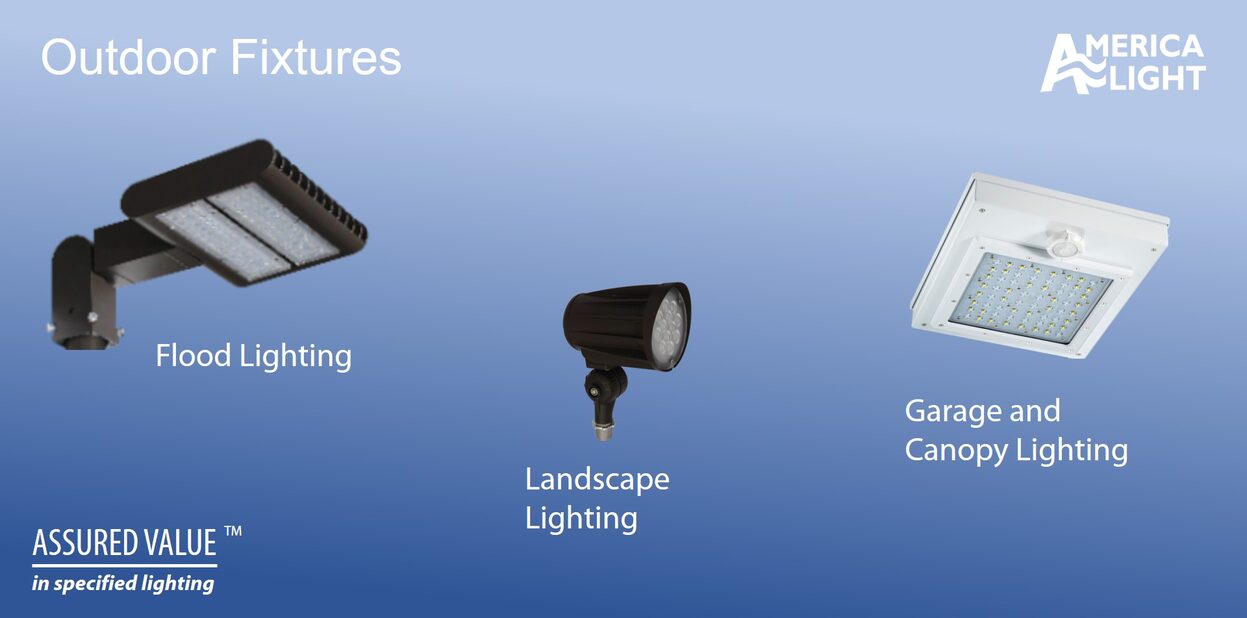 Outdoor fixtures: flood lighting, landscape lighting, garage and canopy lighting